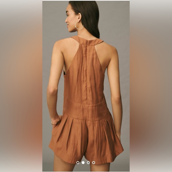 By Anthropologie Sleeveless V-Neck Pinafore Romper - Picture 2 of 10